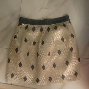 Metallic Gold Mini Skirt with Black Geometric Details